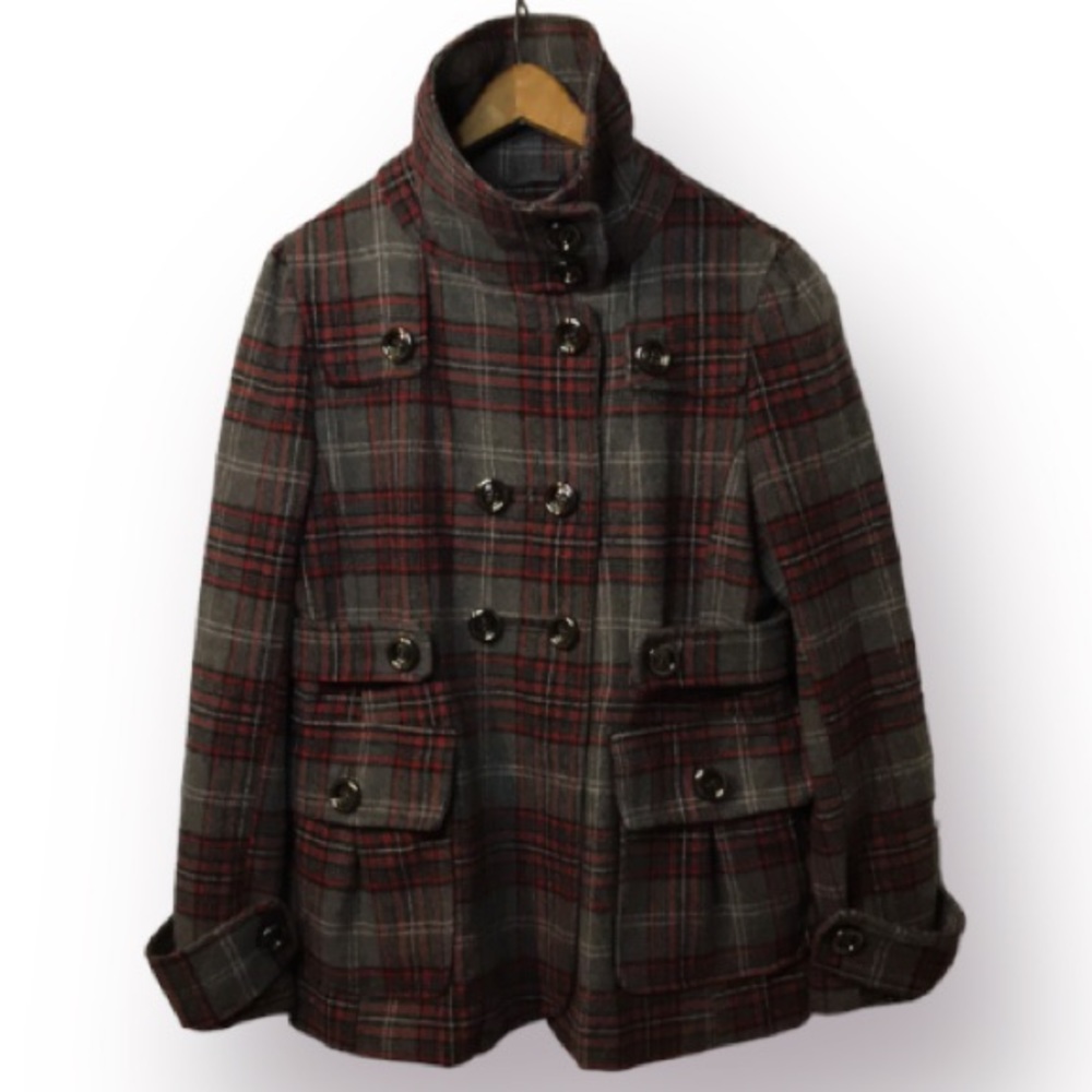 DOUBLE BREASTED WOOL BLEND TWEED PEACOAT Enlightened Outerwear